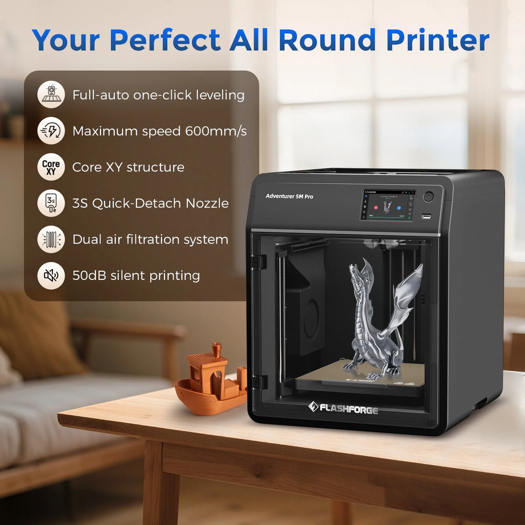 Adventurer 5M Pro 3D Printer, 600Mm/S High Speed 3D Printer, 8.7 X 8.7 X 8.7'', Black